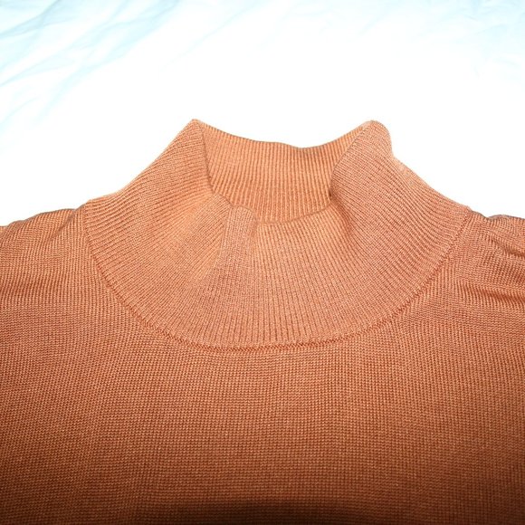 100% Silk Mock Sweater. This Pumpkin Colored Jos A Ban is an XL and Luxurious! - Picture 2 of 3